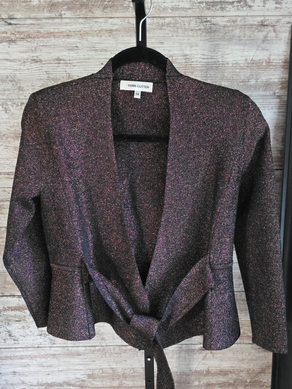 Perri Cutten Structured Metallic Peplum Wrap Jacket Top Womens Size XS